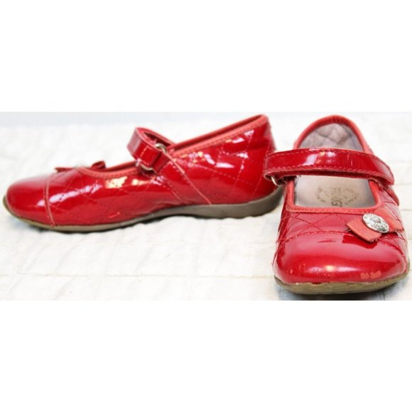 Primigi Quilted Look Mary Janes Red Patent Leather Sky Effect System Bow Heart - Picture 4 of 13